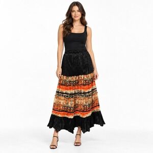 Script Y2K Whimsigoth Velvet Peasant Midi Skirt  Script Border Print Size 20